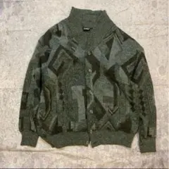 00's vintage 幾何学模様 ニットカーディガン アウター グレー 灰
