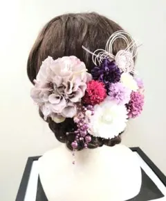 和装髪飾り　(淡紫ダリア＆水引)　結婚式　成人式　七五三　卒業式　謝恩会　振袖