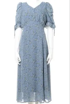 美品イングブルー花柄vネックワンピース