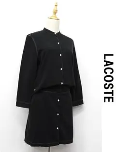 E519/LACOSTE ひざ丈ワンピース 黒染め バンドカラー 40 黒