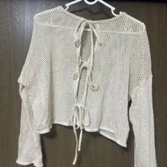 LOWRYSFARM 2wayメッシュリボンカーディガン ショート丈