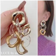 1019 菱形ツイストフープ ゴールド クリア チェーンピアス お洒落