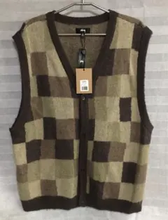 新品！stussy wobbly check sweater vest ベスト