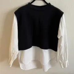 レイヤードデザイン 長袖シャツ 黒白 Mサイズ