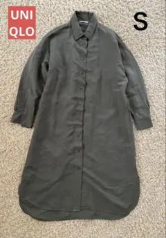 【UNIQLO ユニクロ】長袖シャツワンピース ドロップショルダーオリーブ S