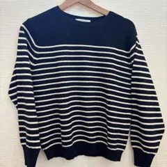 grove ネイビー/ホワイトボーダー長袖セーターWORLD