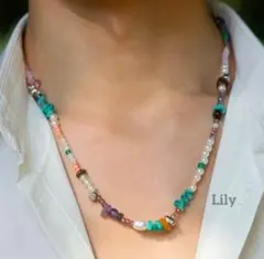 男女兼用✨ 天然石風 カラフルビーズ フェイクパール ネックレス ヴィンテージ