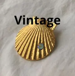 ビンテージ　貝殻モチーフ　ゴールド　ブローチ　オーロラ　ラインストーン
