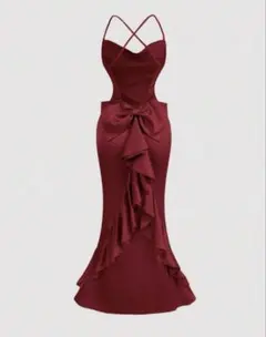 レッドフリルオフショルダー ドレスオープンバック