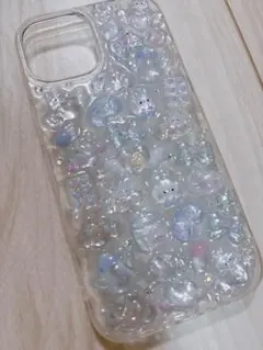 ハンドメイド iPhone15 ケース ブルー系 デコ