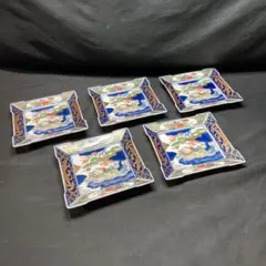 源右衛門】古伊万里の伝統 源右衛門作 染錦古伊万里菊絵 角平形銘々皿