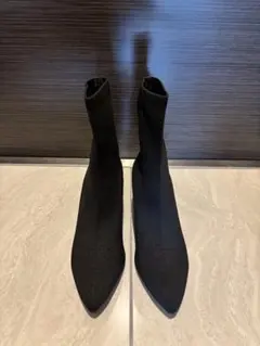 RANDAブラックニットポインテッドトゥブーツ