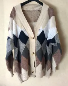 ダイヤモンドパターン ニットカーディガン