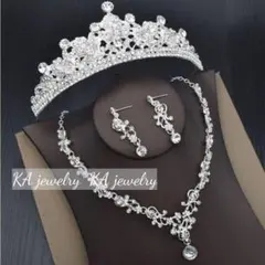 シルバーウェディングネックレス ティアラ ピアスセット