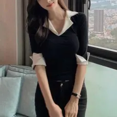 黒シャツ レディース