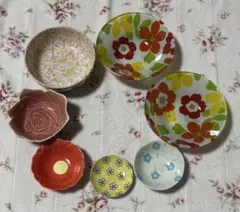 即発送 花柄お皿 まとめて 9枚 花器 薔薇の器 紅椿深皿 たち吉 豆鉢 ガラス