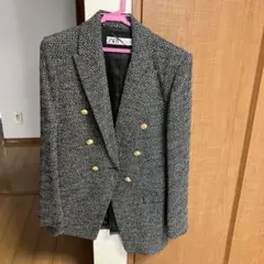 ZARA ツイードダブルジャケット ブラック×ホワイト S美品かなり得意