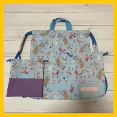 【ハンドメイド】入園入学3点セット　運動着袋　巾着大、小　コップ入れ　動物柄