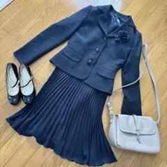 【美品】入学式 卒業式 セレモニースーツ 9号 ネイビー プワンピース