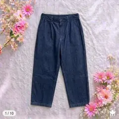 希少XL GU デニムバギースラックス 濃紺 ワイドパンツ タック 完売品