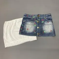 値下げ‼️平成ギャルy2kグランジデニム花柄ペイントミニスカートペチコート