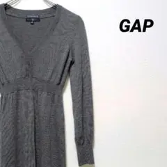 GAP ギャップ ワンピース ニット Vネック 長袖 羊毛 グレー S
