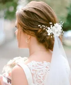 ヘッドドレス 花 パール風 ワイヤー ヘアアクセ 結婚式 ブライダル 前撮り