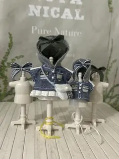 91☆ハンドメイドドール服サイズ違いフード付きワンピース2着セット （匿名配送）