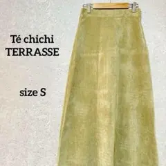 Tチチテラス 長裙 S 黃綠 燈芯絨調 腰部鬆緊 休閒