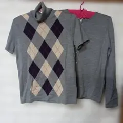 JPRESS ウールアーガイル柄タートルネック&カーデ　アンサンブルL新品