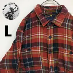 US古着 フランネルシャツ DENIM&FLOWER オレンジ L