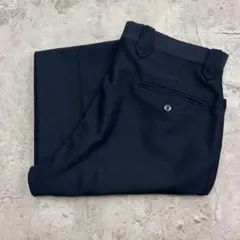 80s　ヴィンテージスラックスパンツ　フレアパンツ　古着　ネイビー　W35