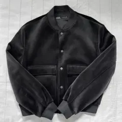ZARA ザラ クロップド ジャケット スウェード 短丈 黒 ブラック XL