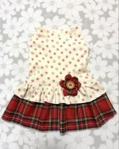 犬服ハンドメイド品 星柄 チェック柄 重ねスカート風