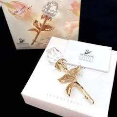 美品✨スワロフスキー ブローチ 薔薇 クリスタル バラ フラワー 箱付き