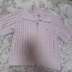 薄いピンク ケーブル編み 半袖セーター