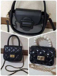 レディース ショルダーバッグ ミニバッグ 3点セット ブラック ゴールド金具