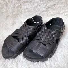 CHAMULA チャムラ レザー ワラチサンダル 編み込23.5cm CHAMULA チャムラ レザー サンダル 23.5 黒 本革 ワラチ 編み込み