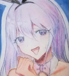 手描きイラスト アナログ イラスト 原画 オリジナル 手描き バニーガール 色紙