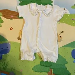 ホワイトロンパース 刺繍付き襟　80