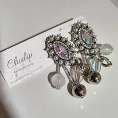 1060＊２way シルバー ビジュー パール じゃらじゃらチェーンビーズ