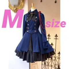膝丈ワンピース 軍服 ロリータ ワンピース ゴスロリ ドレス ミニワンピ 青