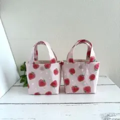 No.E120 ミニミニトートバッグ 布バスケット ハンドメイド いちご