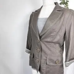 ブラウン テーラードジャケット 7分袖 アウター 薄手 カジュアル