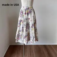 80s USA製 花柄 クロシェレース ロングティアードスカート Y12O