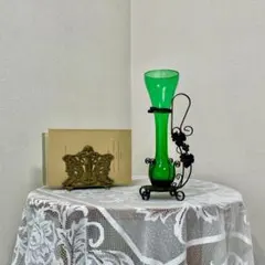 ヴィンテージ フラワーベース花瓶 一輪挿し グリーン アイアン 鉄製 レトロ