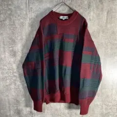 レトロ幾何学3Dニット セーター 総柄デザイン ゆるだぼ レトロカラー 日本製