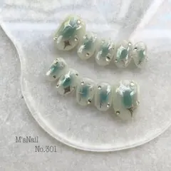 ネイルチップ 韓国 青 チークネイル 水色 ちゅるん シンプル ジェルネイル