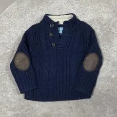GAP ネイビー ケーブル編み ニットセーター 肘当て付き【90】