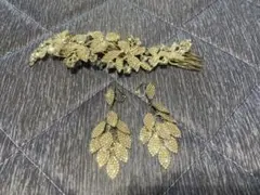 ゴールドの葉っぱデザイン ヘアアクセサリー
